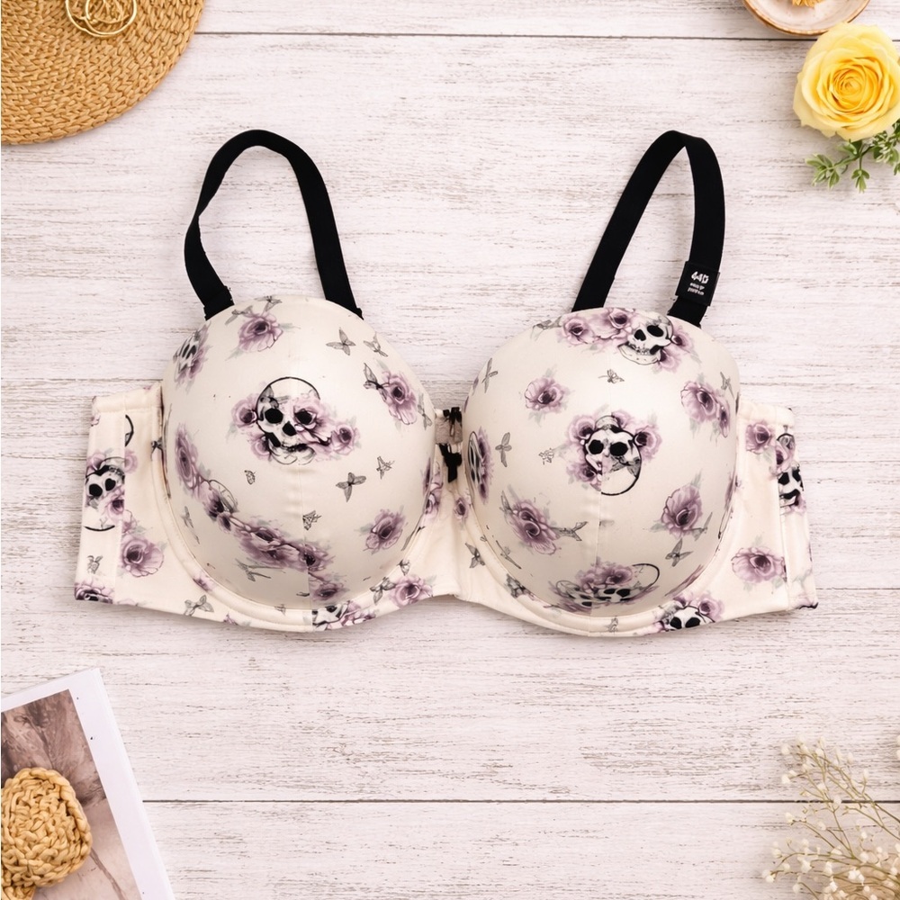 Torrid Curve Push-Up Strapless Bra Skull Rose Print 44D NWT